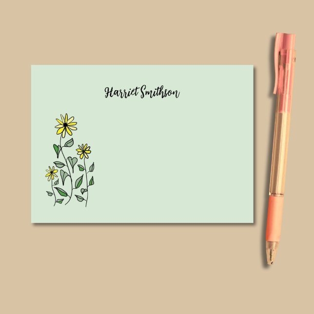 Retro Wildflowers Personalized Sage Botanical Post-it Notes (On these relaxing Post-It notes, wildflower doodle art appears on a soft sage green background.)