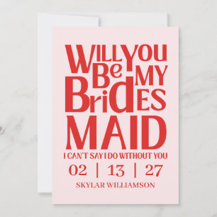 Retro Will You Be My Bridesmaid Red Pink Invitation