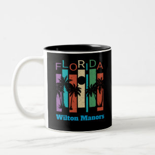 Retro Wilton Manors Florida Palm Tree Souvenir Two-Tone Coffee Mug