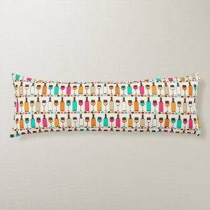 Retro wine bottles and glasses body pillow