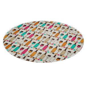 Retro wine bottles and glasses cutting board