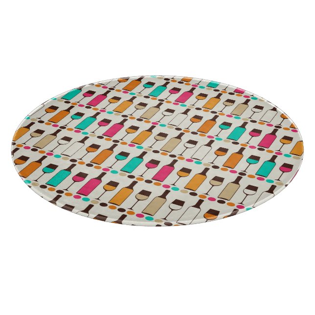 Retro wine bottles and glasses cutting board (Corner)