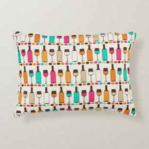 Retro wine bottles and glasses decorative pillow