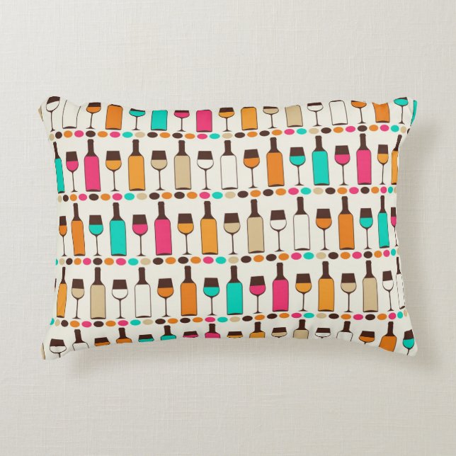 Retro wine bottles and glasses decorative pillow (Front)