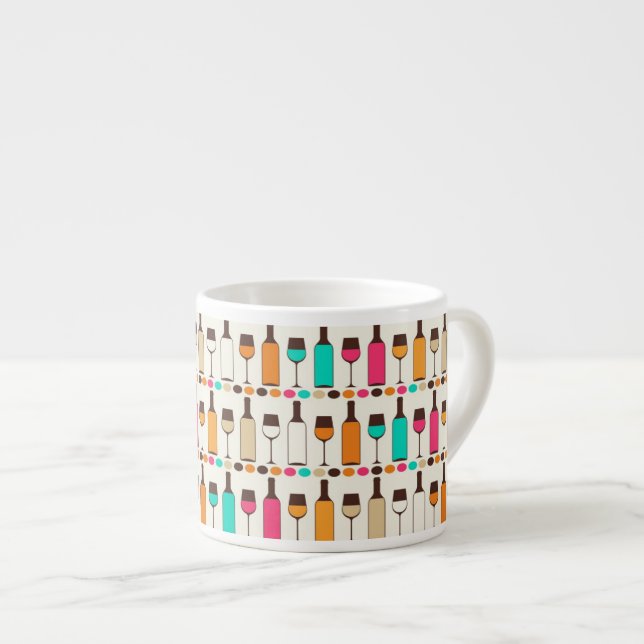 Retro wine bottles and glasses espresso cup (Front Right)