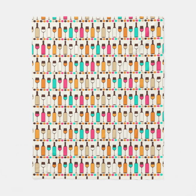 Retro wine bottles and glasses fleece blanket (Front)