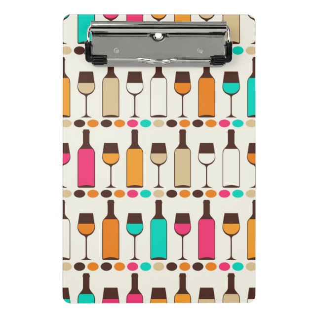 Retro wine bottles and glasses mini clipboard (Front)