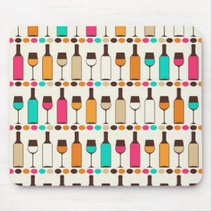 Retro wine bottles and glasses mouse pad