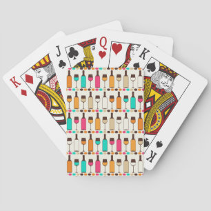 Retro wine bottles and glasses playing cards