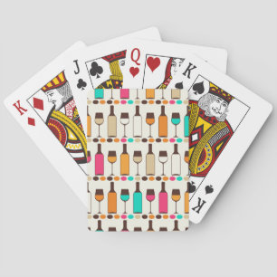 Retro wine bottles and glasses playing cards