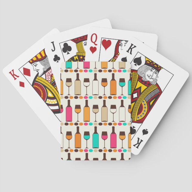 Retro wine bottles and glasses playing cards (Back)