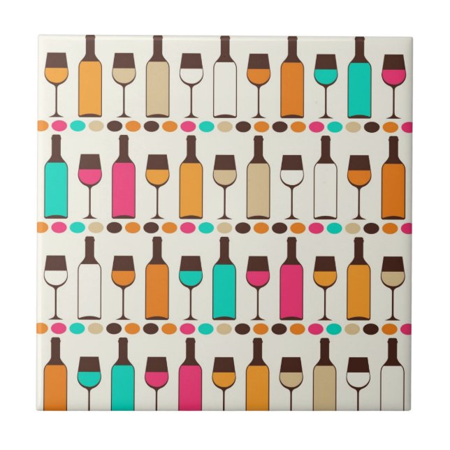 Retro wine bottles and glasses tile (Front)