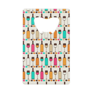 Retro wine bottles and glasses wallet bottle opener