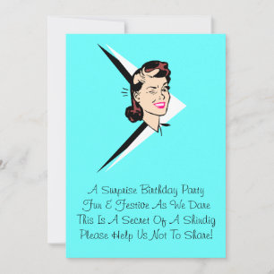 Retro Wink Surprise Turquoise w/ Rhyme Invitation