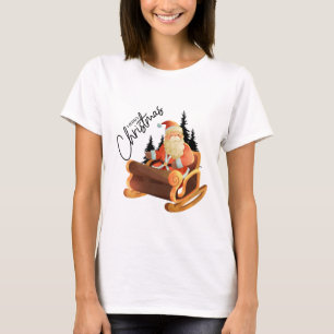 Retro Winking Santa Claus in Sleigh Artistic T-Shirt
