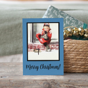 Retro Winter Baby Boy Steps Blue Framed Christmas Holiday Postcard