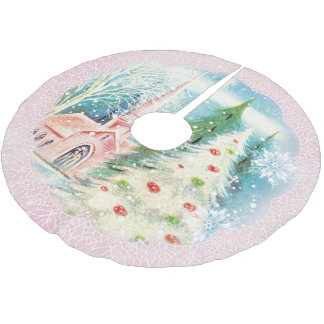 Retro Winter Church Christmas Holiday Tree Skirt