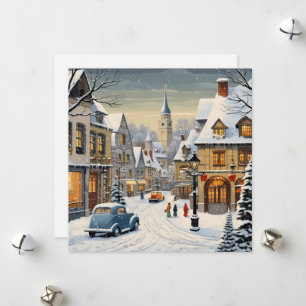Retro Winter Cityscape Holiday Card