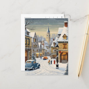 Retro Winter Cityscape Holiday Postcard