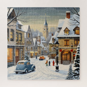 Retro Winter Cityscape Jigsaw Puzzle