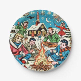 Retro Winter Comics Paper Plate