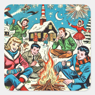 Retro Winter Comics Square Sticker