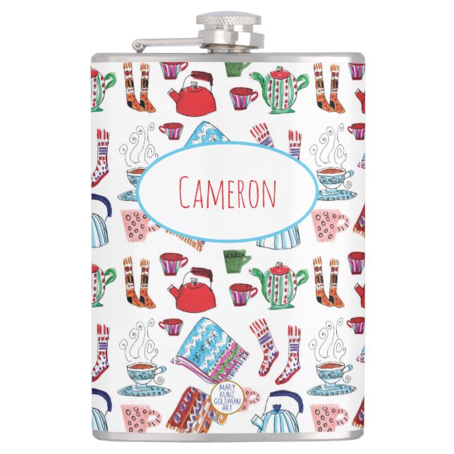 Retro Winter Hand-Illustrated Outdoor Hiking Hip Flask (Front)