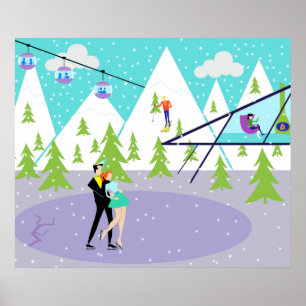Retro Winter Ski Resort Poster