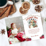 Retro Winter Snowman Christmas Tree Birthday Photo Thank You Card<br><div class="desc">Retro Winter Snowman Christmas Tree Birthday Photo Thank You Card</div>