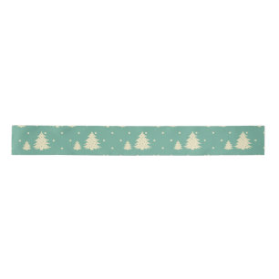 Retro Winter Trees on Turquoise  Satin Ribbon