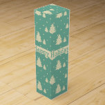 Retro Winter Trees on Turquoise With Text Band Wine Box<br><div class="desc">Retro,  mid-century vintage pattern of winter tree silhouettes and snow dots on pastel turquoise background.  Centred customizable text band for name or special holiday greeting</div>