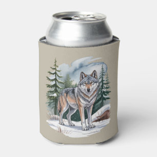 Retro Winter Wolf Watercolor 90's Wilderness Natur Can Cooler