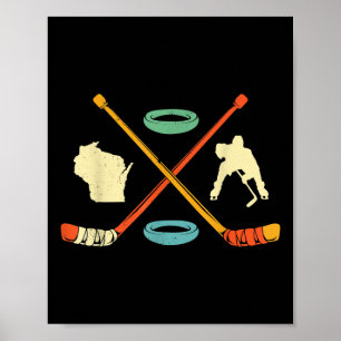 Retro Wisconsin Ice Hockey Player Gift Field Team Poster