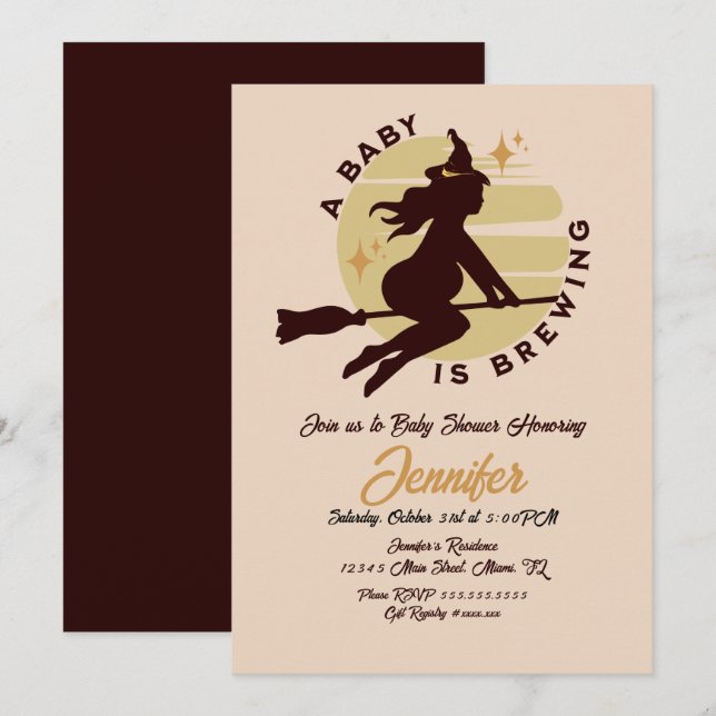 Retro Witch Baby is Brewing Baby Shower Invitation (Front/Back)