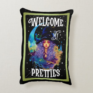 Retro Witch Beauty Halloween Accent Pillow