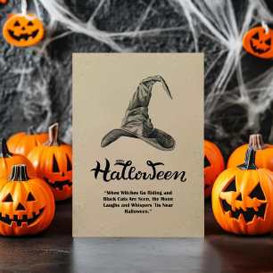 Retro Witch Hat Black Cat Moon Happy Halloween Thank You Card