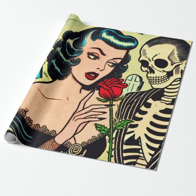 Retro Witch Vampire Girl Horror Comics Wrapping Paper (Unrolled)