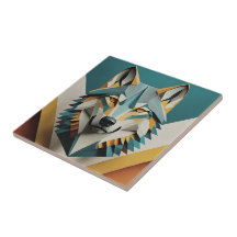 Retro wolf cool geometric style Blue mustard