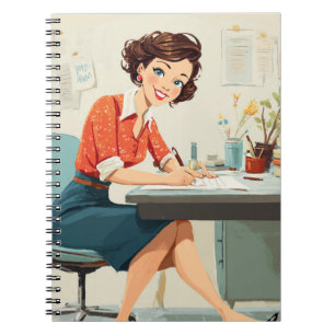 Retro Woman at Desk Notebook