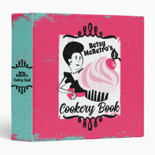 Retro woman baker baking giant cupcakes recipe bin binder