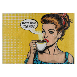 Retro Woman Coffee Customizable Cutting Board