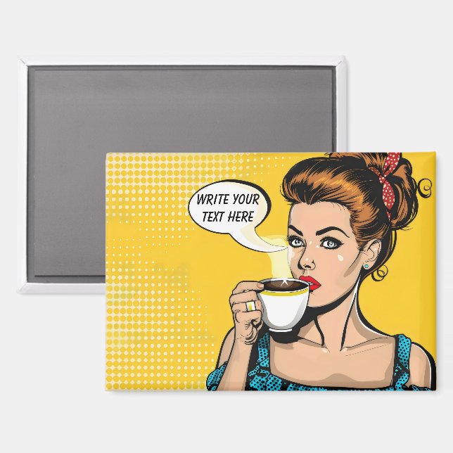 Retro Woman Coffee Customizable Magnet (Front/Back)