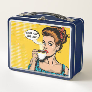 Retro Woman Coffee Customizable Metal Lunch Box