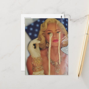 Retro Woman Cries Gold Tears Collage Postcard