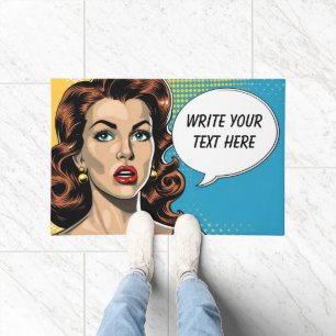 Retro Woman Customizable Text Doormat