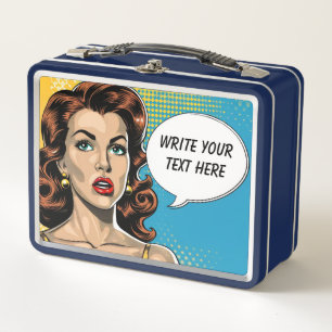 Retro Woman Customizable Text Metal Lunch Box