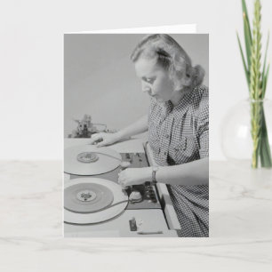 RETRO WOMAN DJ FUNNY BIRTHDAY CARD FOR HER