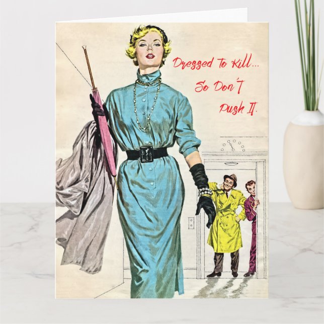Retro Woman Dressed To Kill Card (Front)