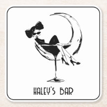 Retro Woman in Martini Glass Bar 