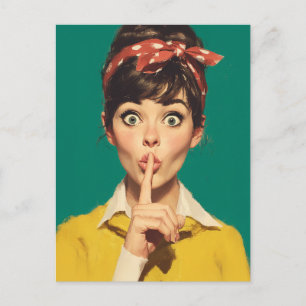 Retro Woman Making a Shush Postcard